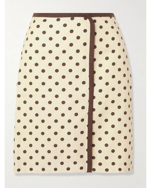 Posse Natural Bowie Wrap-Effect Polka-Dot Linen And Cotton-Blend Midi Skirt