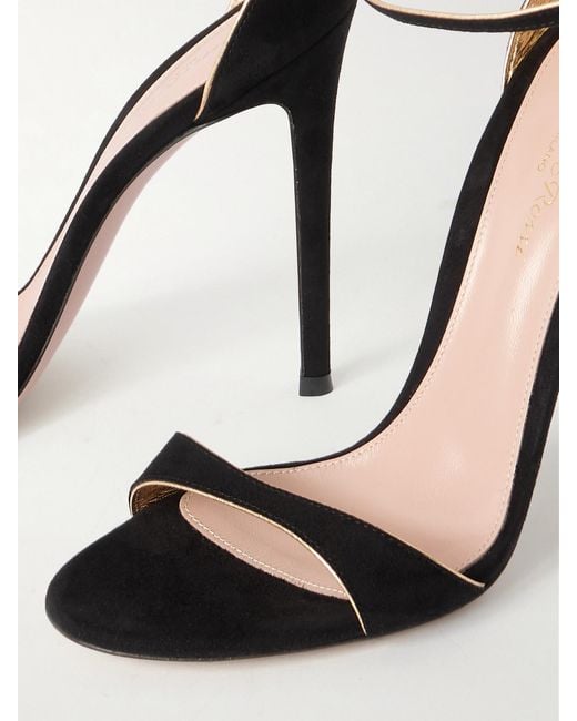 Gianvito Rossi Black 110 Metallic Leather-Trimmed Suede Sandals