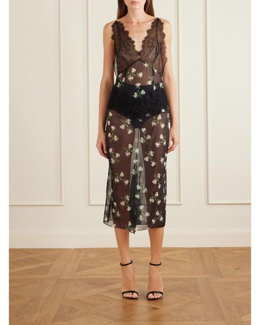 Dolce & Gabbana White Lace-Trimmed Floral-Print Chiffon Midi Dress