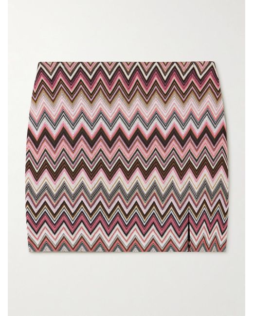 Missoni Pink Mare Striped Crochet-Knit Cotton-Blend Mini Skirt