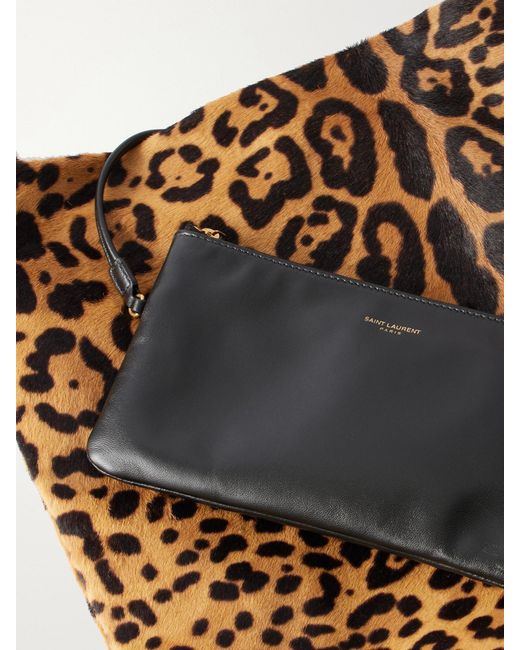 Saint Laurent Brown Amalia Leopard-Print Leather Shoulder Bag
