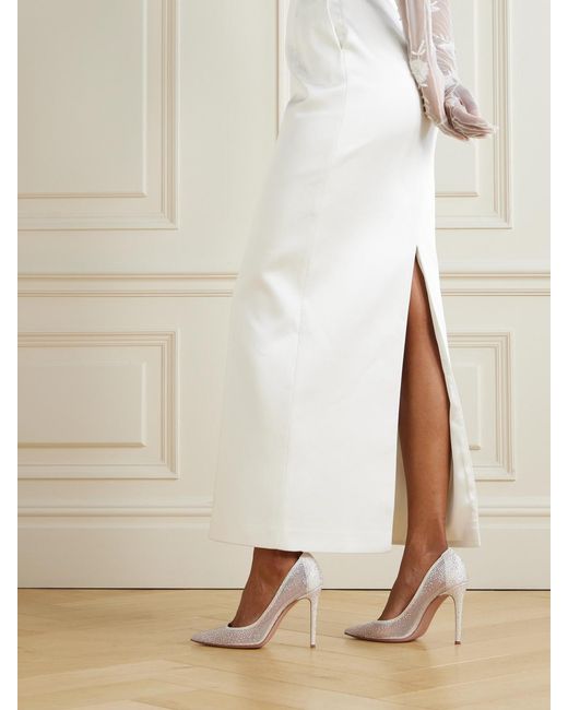 Gianvito Rossi Natural Rania 85 Crystal-Embellished Suede-Trimmed Organza Pumps
