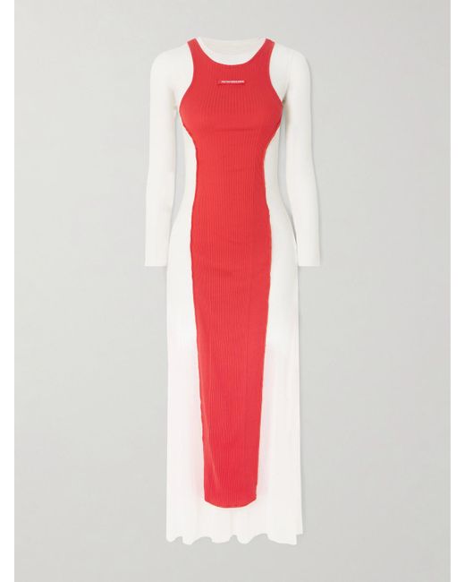 Jean Paul Gaultier Layered Ribbed Cotton-Jersey And Mesh Maxi Dress