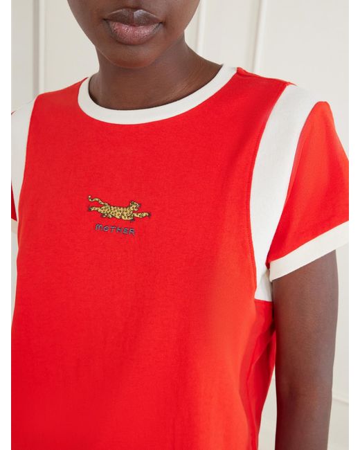 Mother The Boxy Goodie Paneled Embroidered Cotton-Jersey T-Shirt