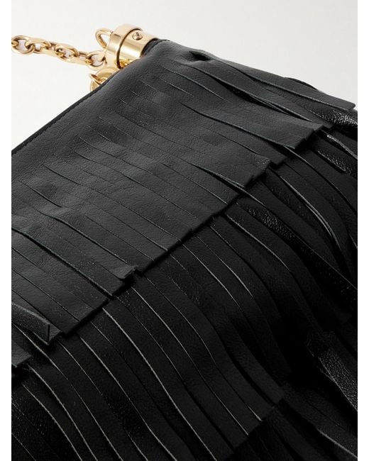 Chloé Black Foulard Fringed Textured-Leather Shoulder Bag