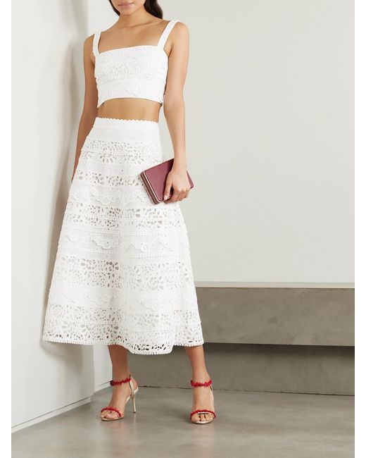 Carolina Herrera White Cropped Broderie Anglaise Cotton Top