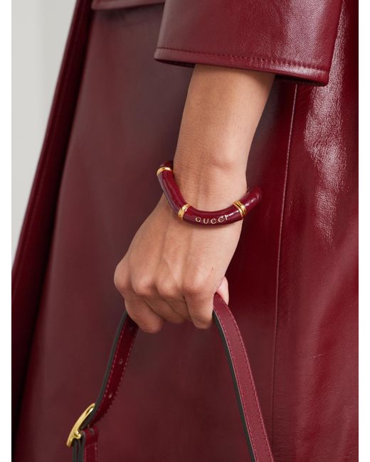 Gucci Red Bamboo Armreif Mit Emaille Und Goldfarbenen Details