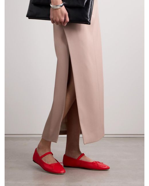 Loeffler Randall Red Leonie Bow-Embellished Leather Flats