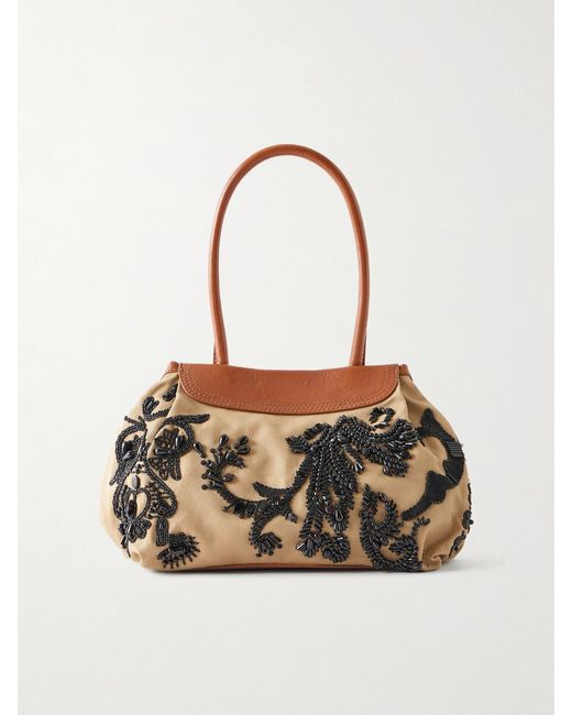 Dries Van Noten White Bead-Embellished Leather-Trimmed Small Shoulder Bag