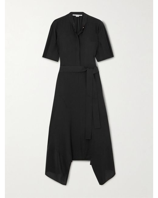 Stella McCartney Black Asymmetrisches Midikleid Aus Crêpe De Chine Aus Seide Mit Bindegürtel