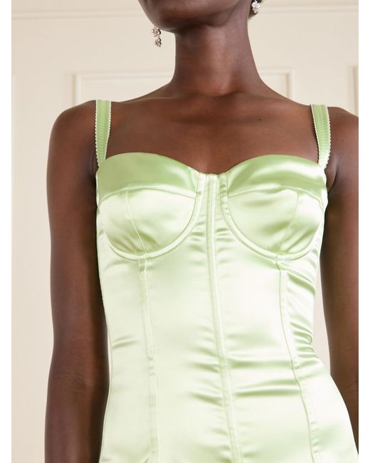 Dolce & Gabbana Green Satin Bustier Midi Dress