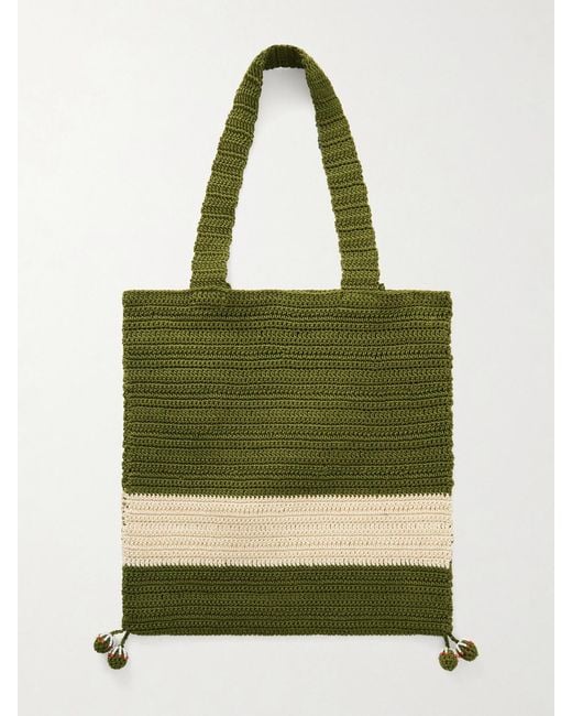 Bode Green Marsh Embellished Crocheted Cotton Tote