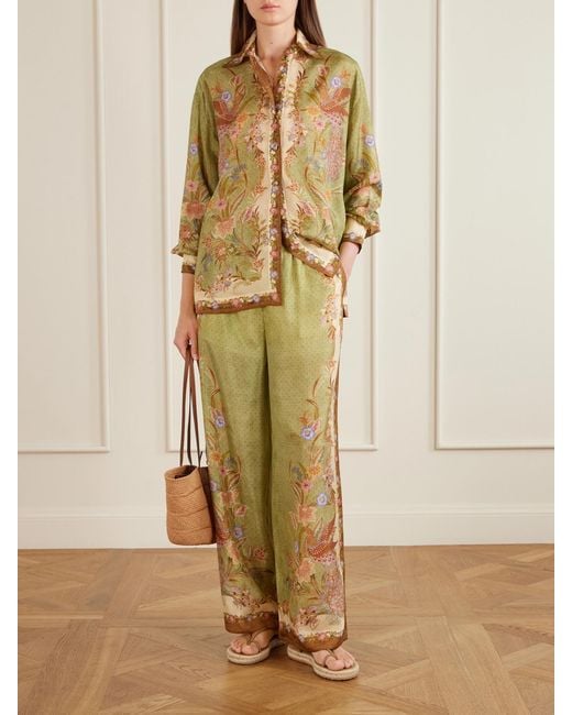 Zimmermann Natural Indra Printed Silk Wide-Leg Pants