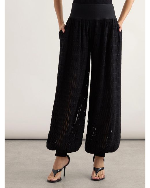 Alaïa Black Open-Knit Tapered Pants