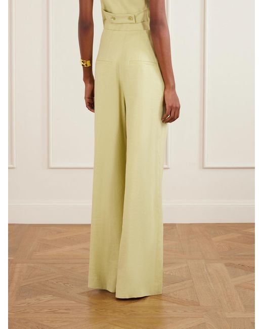 Veronica Beard Yellow Hoyt Linen-Blend Twill Wide-Leg Pants