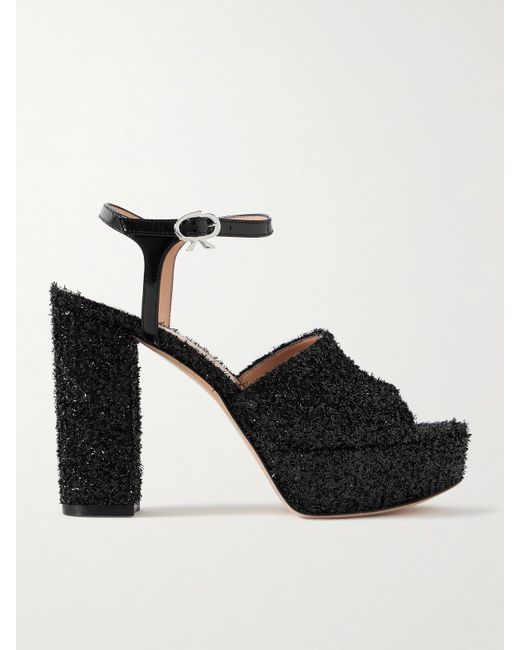 Gianvito Rossi Black 110 Patent-Leather Trimmed Embellished Tulle Platform Sandals