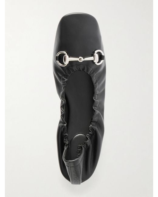 Gucci White Prima Horsebit-Embellished Leather Ballet Flats