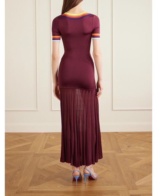 Christopher John Rogers Red Pleated Ribbed Maxi Dress
