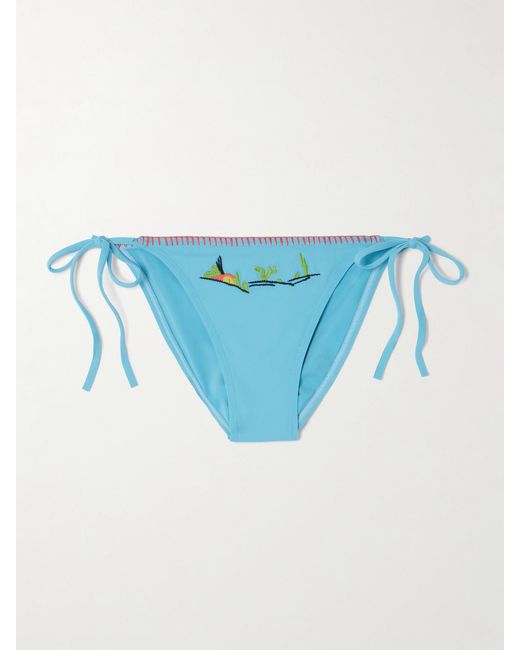 Staud Blue Sisley Embroidered Bikini Briefs