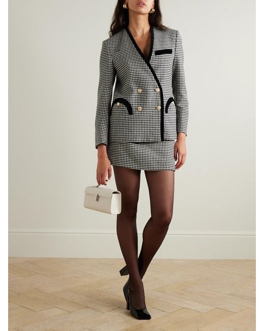 Blazé Milano Gray Coci Minirock Aus Wolle Mit Hahnentrittmuster Und Samtbesatz