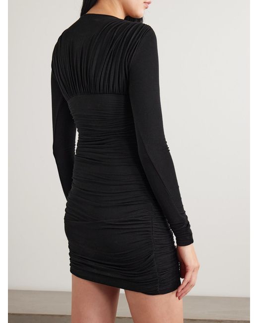 Agolde Black Abbi Ruched Stretch-Lyocell Mini Dress