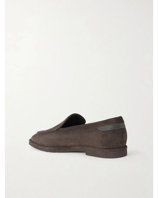 Brunello Cucinelli Brown Embellished Suede Loafers