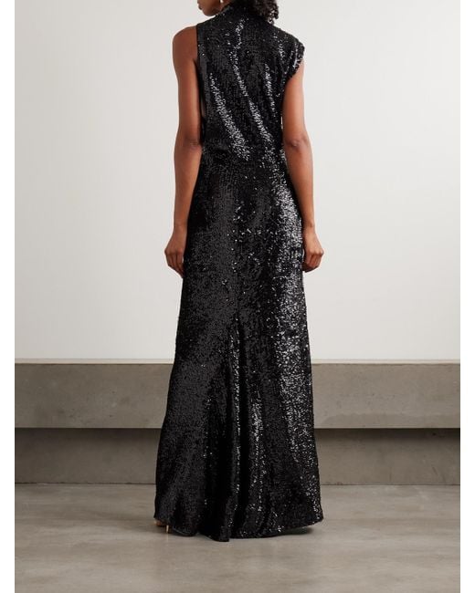 Emilia Wickstead Black Conlan Draped Asymmetric Sequined Crepe Gown