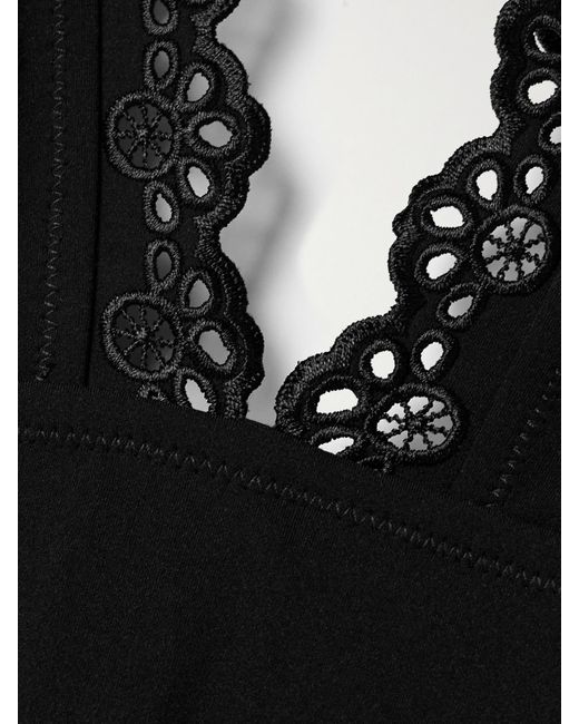 Ulla Johnson Black Ophelia Broderie Anglaise-Trimmed Swimsuit