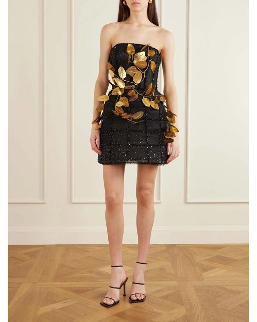 Oscar de la Renta Black Embellished Tulle Mini Dress