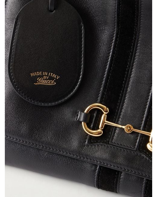 Gucci Black Paparazzo Medium Suede-Trimmed Leather Shoulder Bag