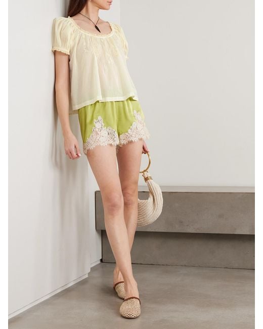 Doen Natural Frederica Lace-Trimmed Organic Cotton-Voile Blouse