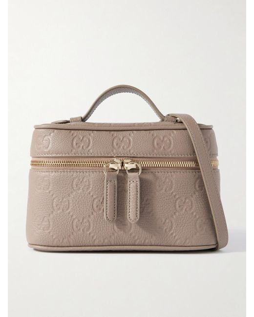 Gucci Natural Gg Emblem Mini Schultertasche Aus Strukturiertem, Geprägtem Leder