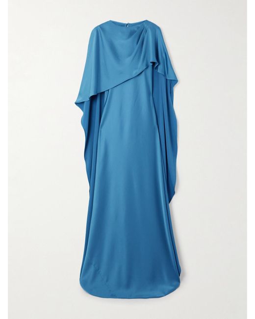 Jonathan Simkhai Blue Izel Cape-Effect Satin Gown