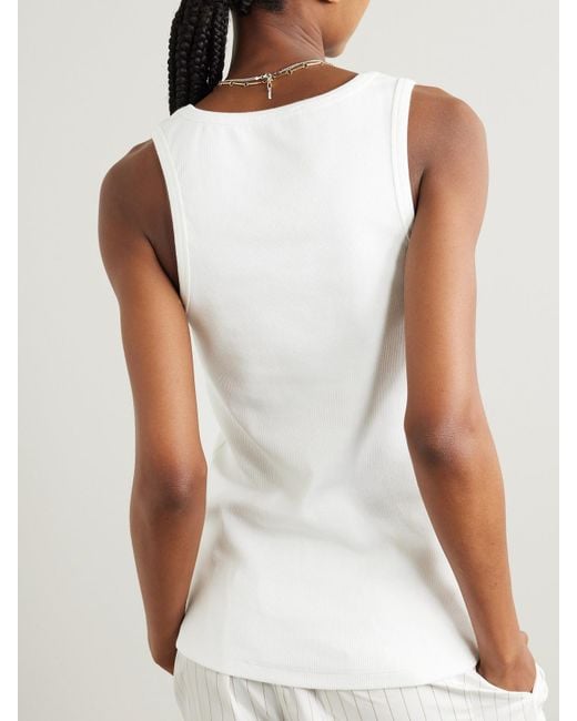 Moncler White Embroidered Ribbed Stretch-Cotton Tank