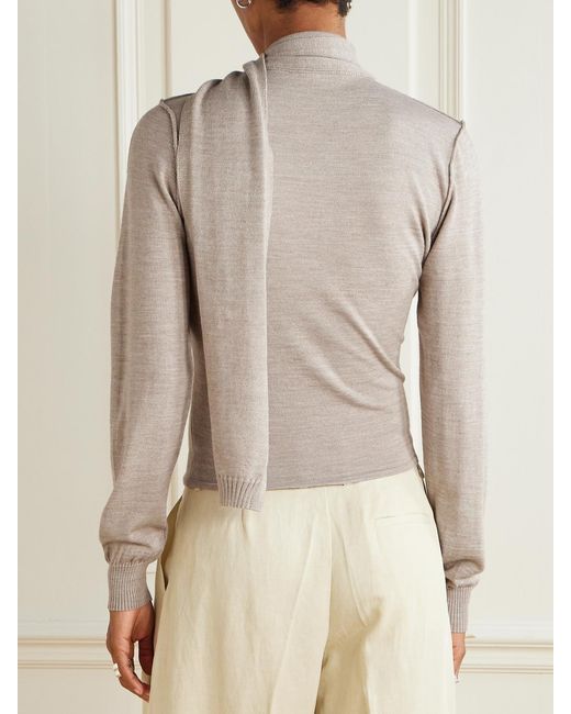 Lemaire Natural Asymmetric Wool-Blend Cardigan