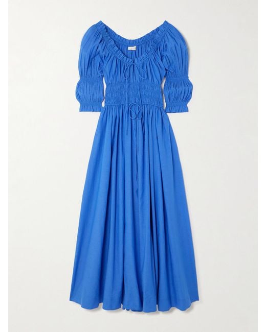 Doen Blue Ischia Midikleid Aus Biobaumwoll-Voile Mit Raffungen