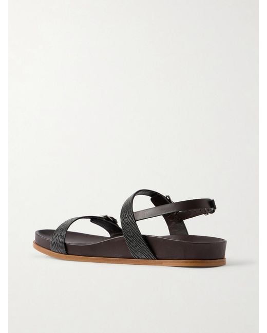 Brunello Cucinelli Black Embellished Leather Sandals