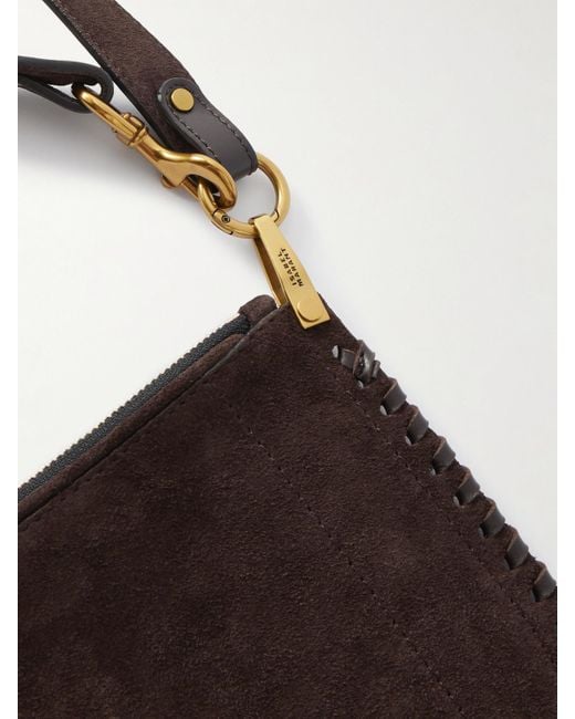 Isabel Marant White Oskan Soft Zipped Schultertasche Aus Veloursleder Mit Lederbesätzen Und Details Im Überwendlichstich