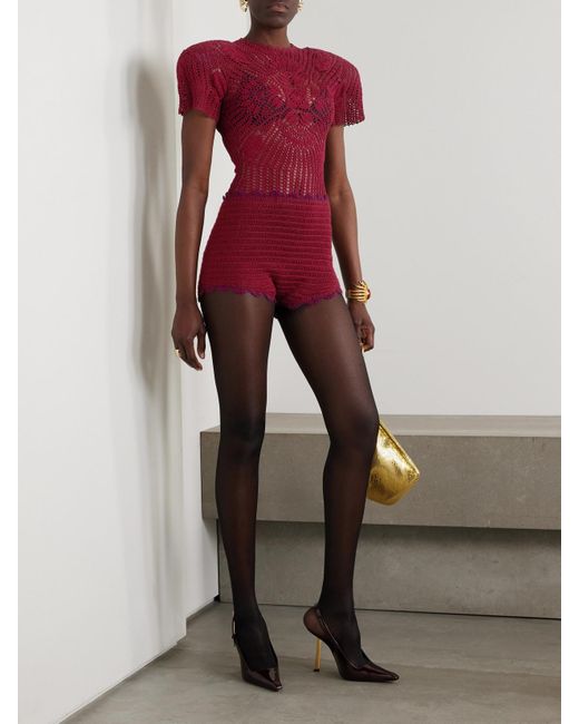 Magda Butrym Red Scalloped Crocheted Cotton Shorts