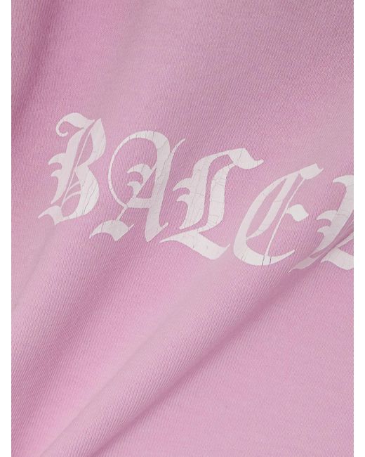 Balenciaga Pink Cropped Distressed Logo-Print Stretch-Cotton Jersey T-Shirt
