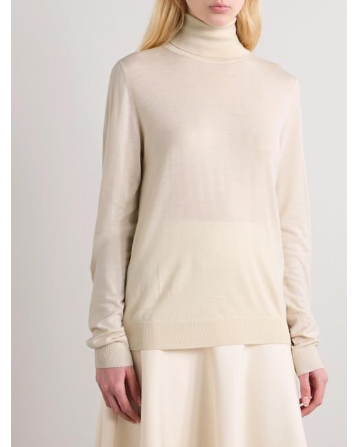 The Row Natural Heva Wool-Jersey Turtleneck Sweater