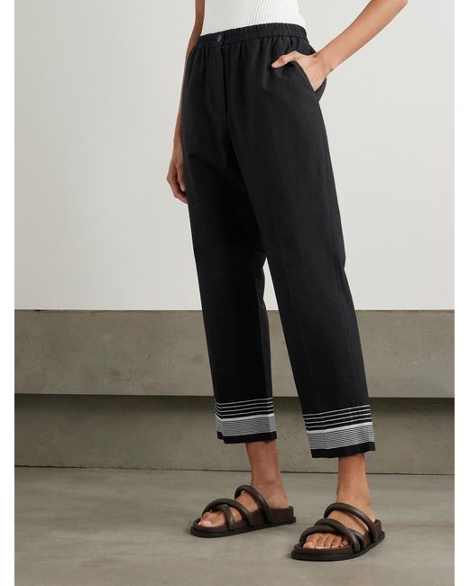 Joseph Black Tottenham Cropped Embroidered Cotton-Blend Straight-Leg Pants