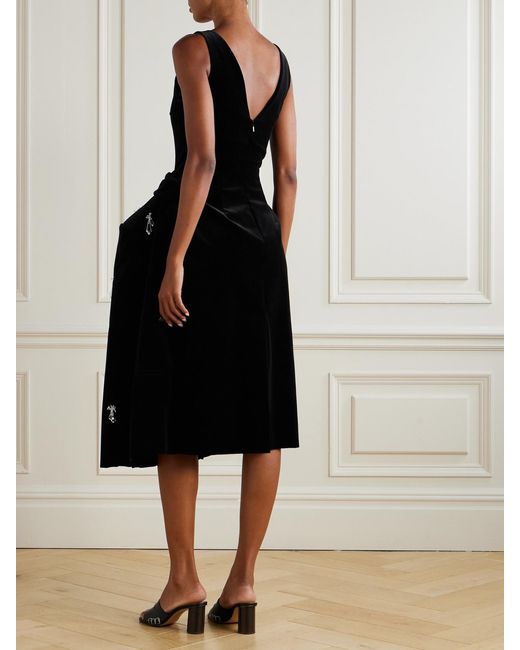 J.W. Anderson Black Embellished Padded Cotton-Velvet Midi Dress