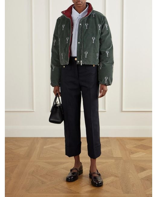 Thom Browne Blue Virgin Wool-Twill Straight-Leg Cropped Pants