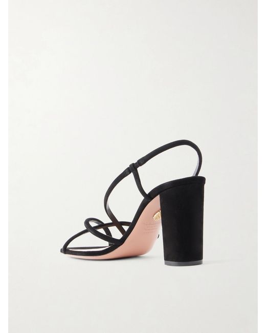 Aquazzura Black Horizon 85 Strap Suede Leather Sandal