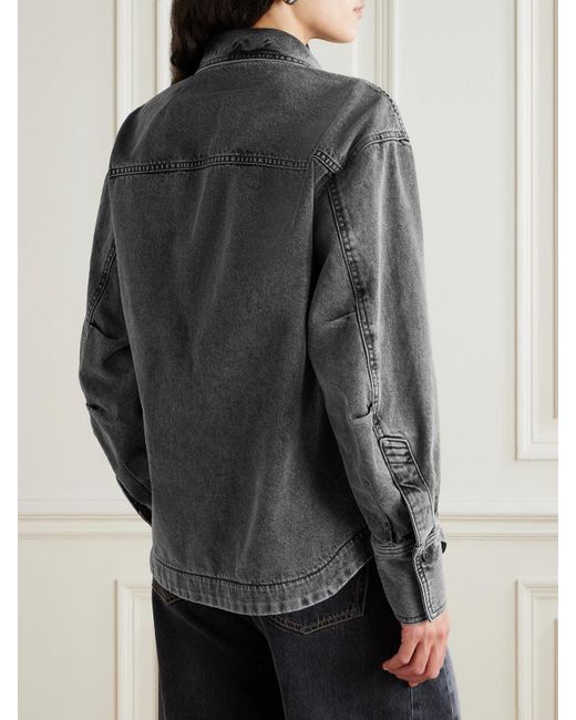 The Attico Gray Eliza Asymmetric Embroidered Denim Shirt