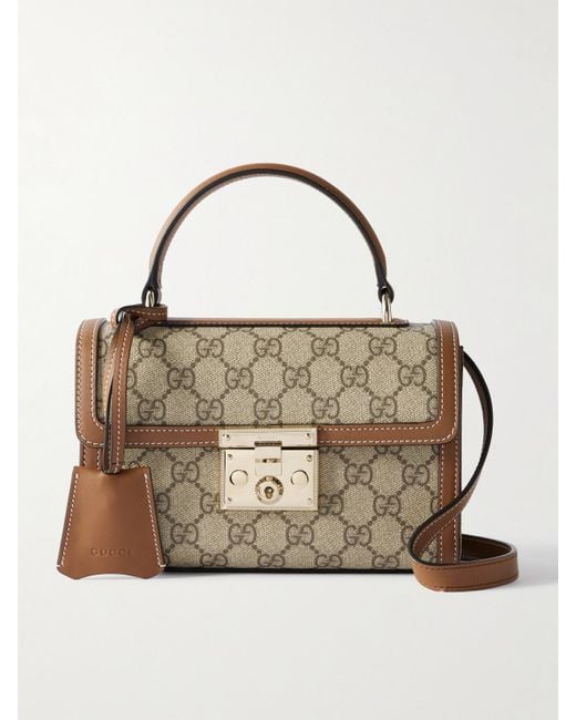 Gucci Metallic Padlock Small Leather-Trimmed Coated Canvas-Jacquard Tote