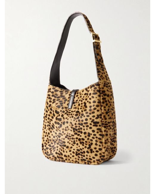 Saint Laurent White Le 5 À 7 Supple Small Leather-Trimmed Leopard-Print Pony Hair Shoulder Bag