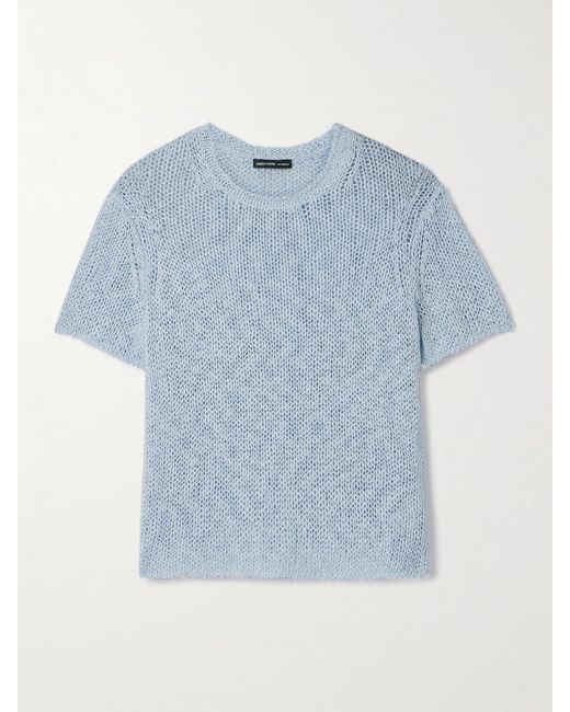 James Perse Blue Open-Knit Cotton And Linen-Blend T-Shirt