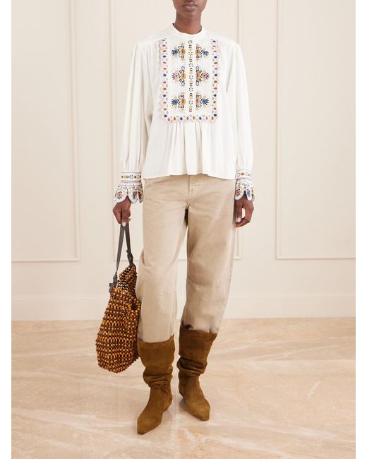 Isabel Marant Natural Monique Embroidered Linen-Blend Blouse